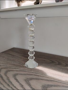 Cut Australian Crystal Faceted Candlestick Holder - Clear